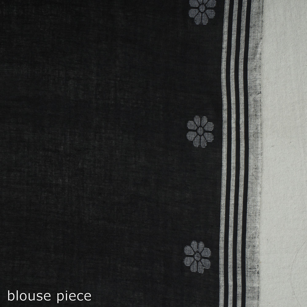 Black - Handloom Cotton Phulia Jamdani Saree with Tassels 25