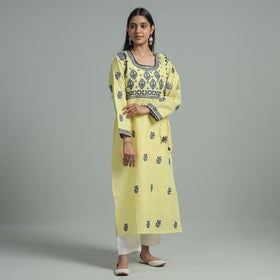  Chikankari Hand Embroidered Cotton Long Kurta for Women