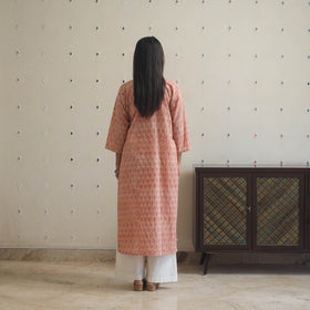  Peach Block Print Cotton Straight Sanganeri Kurta for Women