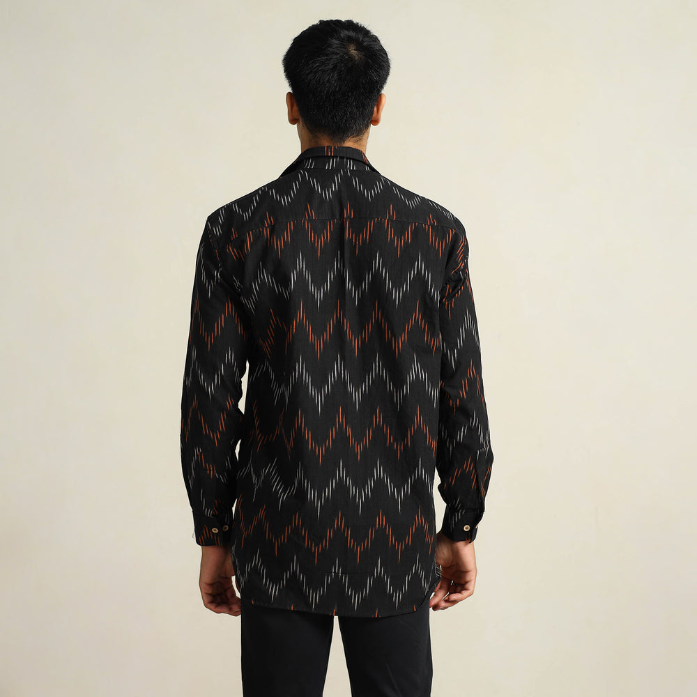 Black - Pochampally Ikat Weave Cotton Men Full Sleeve Shirt 16