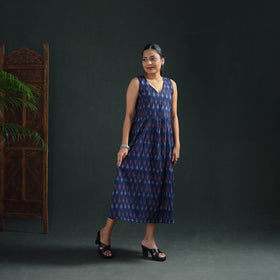 Pochampally Ikat Cotton Sleeveless Flared Long Dress for Women 17