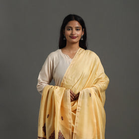 Light yellow - hand embroidered chanderi silk handloom