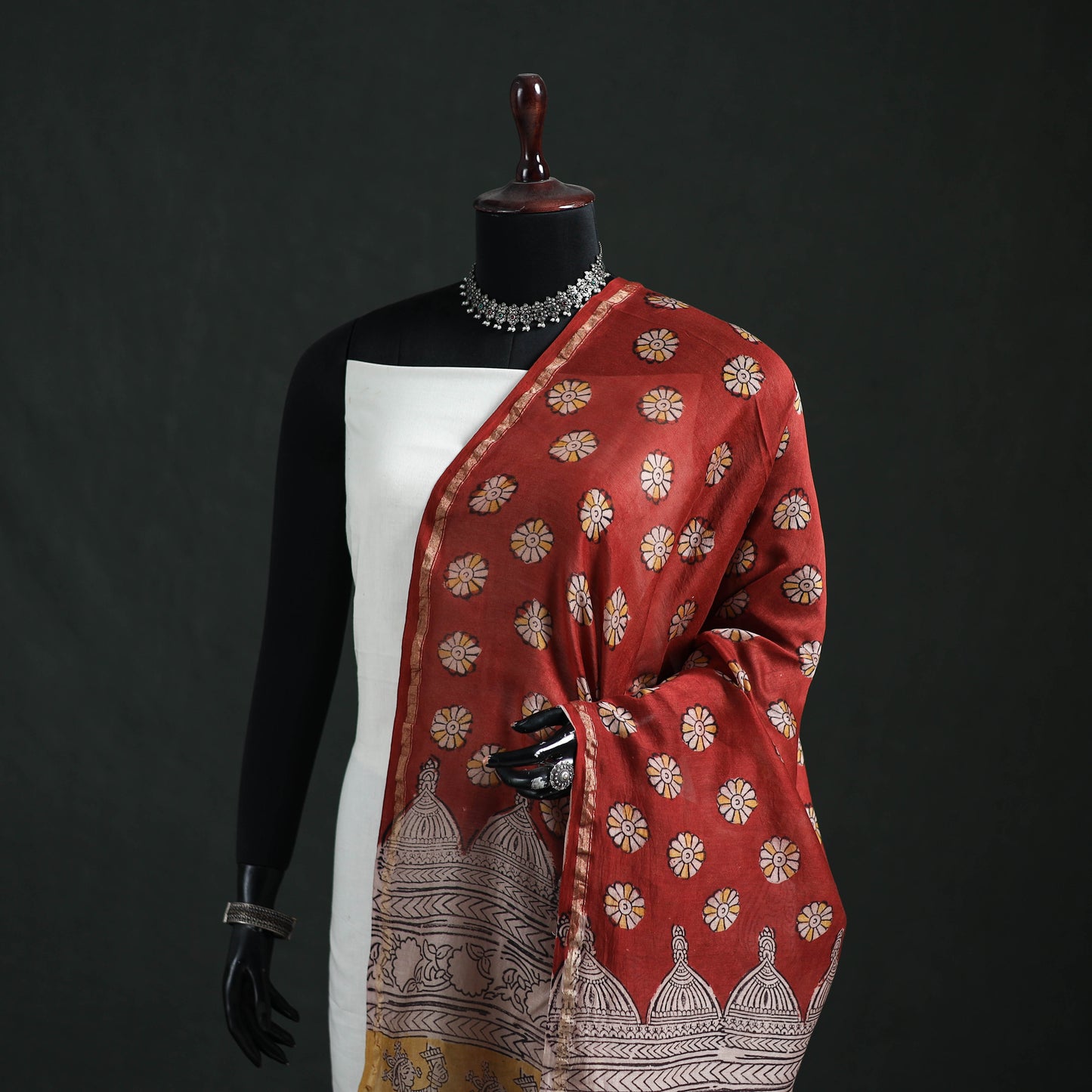 Mata Ni Pachedi Handpainted Natural Dyed Chanderi Silk Handloom Dupatta 31