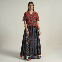 Multicolor - Kutch Block Printed 24 Kali Cotton Long Skirt 26