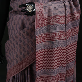 Handwoven Merino Wool Natural Dyed Hand Block Bagh Print Saree 01