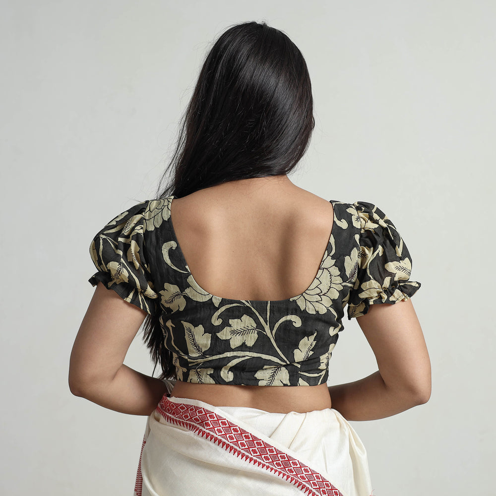 Black - Srikalahasti Handpainted Penwork Kalamkari Chanderi Silk Stitched Blouse 11