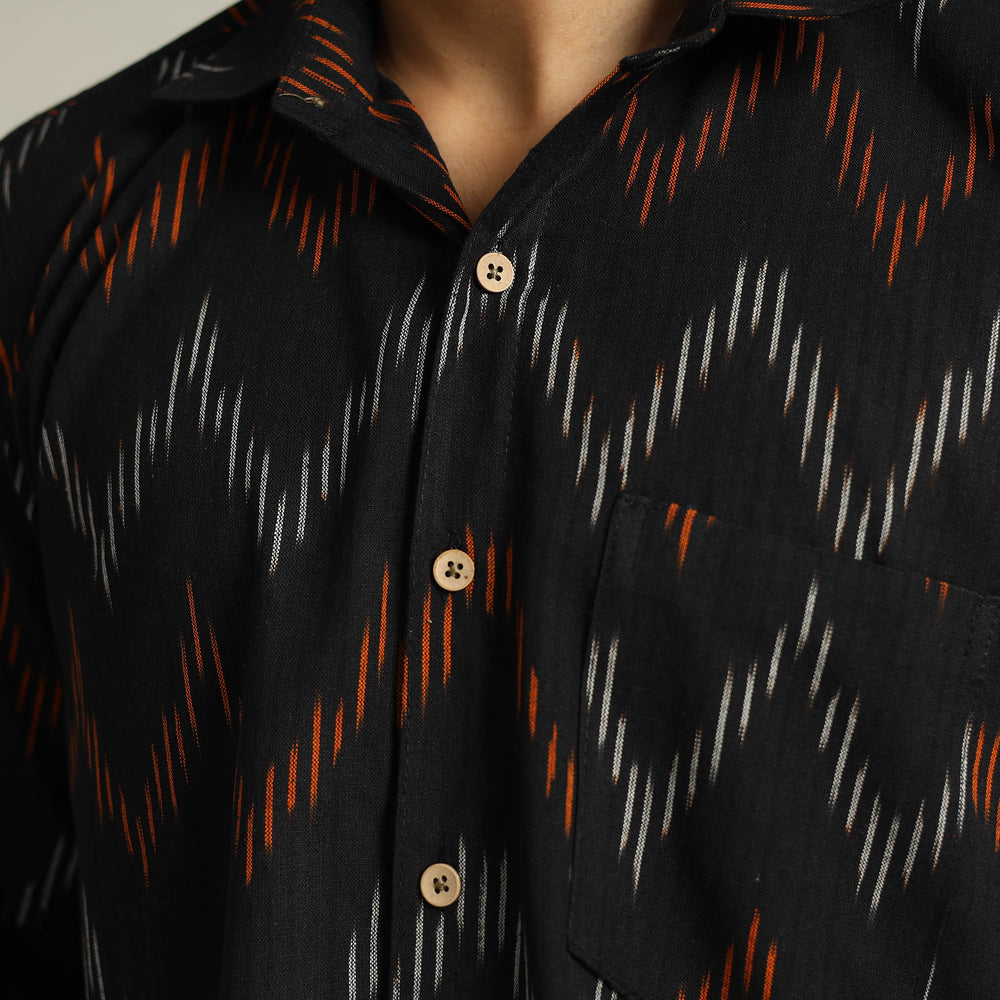 Black - Pochampally Ikat Weave Cotton Men Full Sleeve Shirt 16