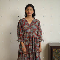 Red - Block Printed Cotton Flare Jahota Dress 07