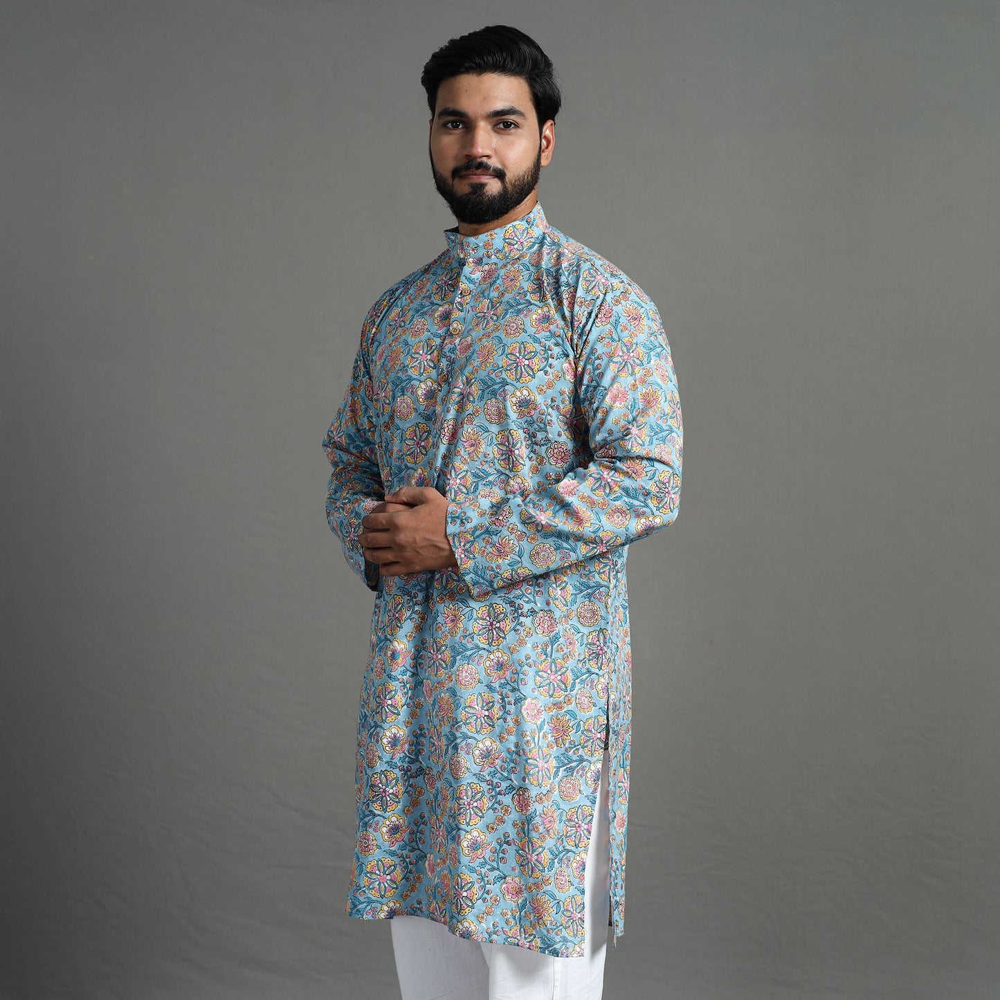 Sanganeri Block Printed Cotton Men Long Kurta 08