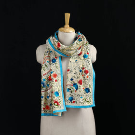 Beige - Ranihati Chanderi Silk Hand Embroidered Stole 28
