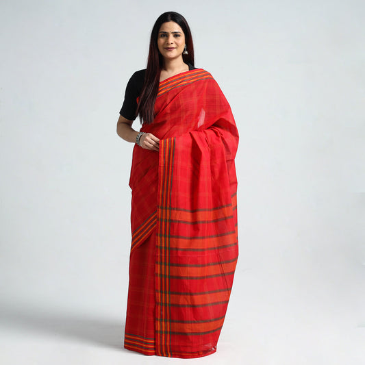 Red - Traditional Challapalli Handloom Cotton Checks Saree