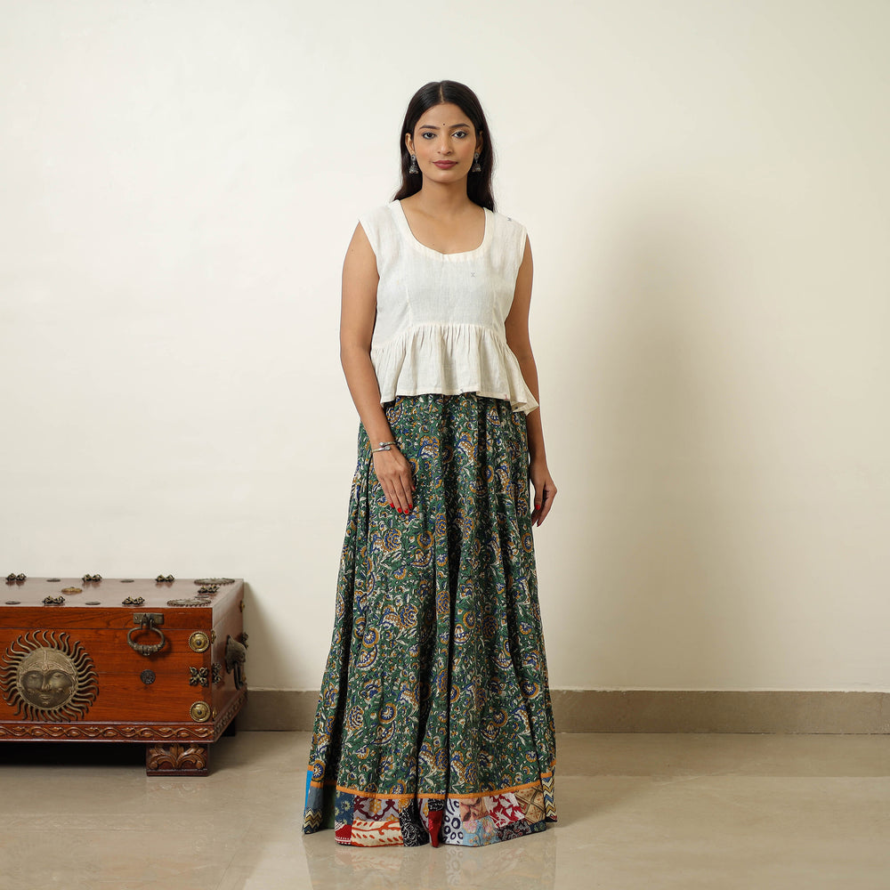 Green - Hand Block Printed Cotton Long Bagru Skirt 10