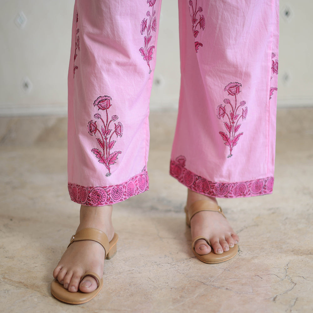 Pink - Sanganeri Block Print Cotton Kurta Suit Set 08