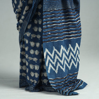 Blue - Bindaas Art Block Printed Natural Dyed Cotton Saree 03