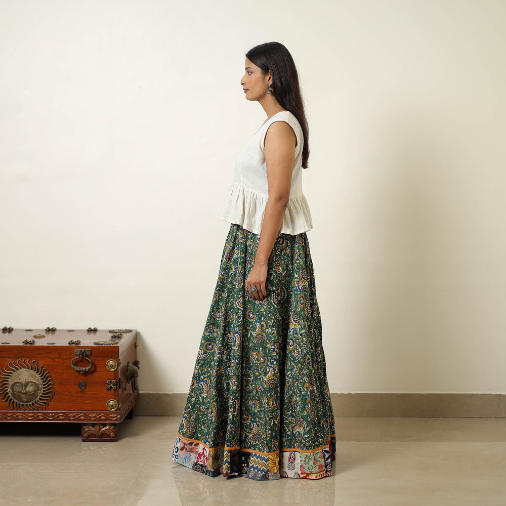 Green - Hand Block Printed Cotton Long Bagru Skirt 10