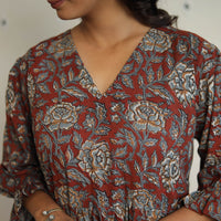 Red - Block Printed Cotton Flare Jahota Dress 07