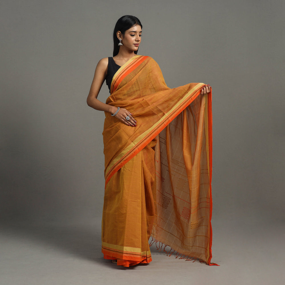 Orange - Turned Weft Circuit Cotton Handloom Saree 20