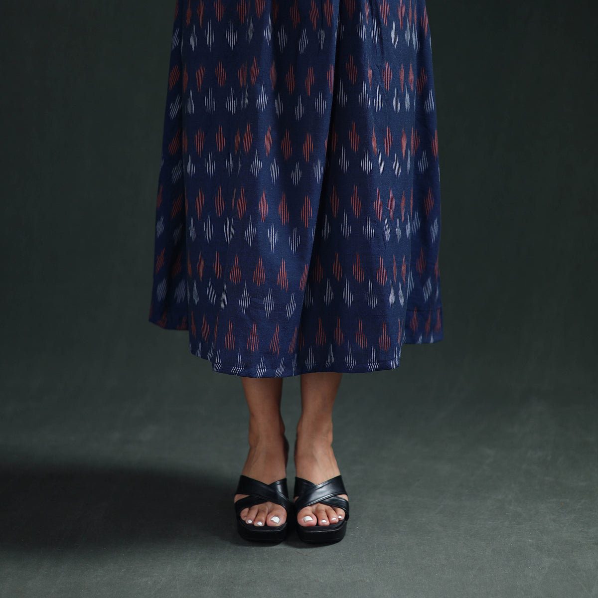 Pochampally Ikat Cotton Sleeveless Flared Long Dress for Women 17