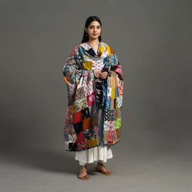 Multicolor - indigo cotton reversible patchwork dupatta 17