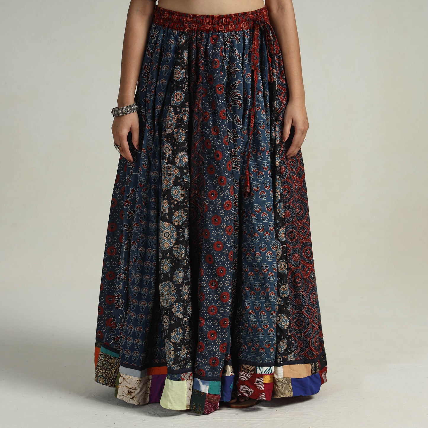 Multicolor - Kutch Block Printed 24 Kali Cotton Long Skirt 26