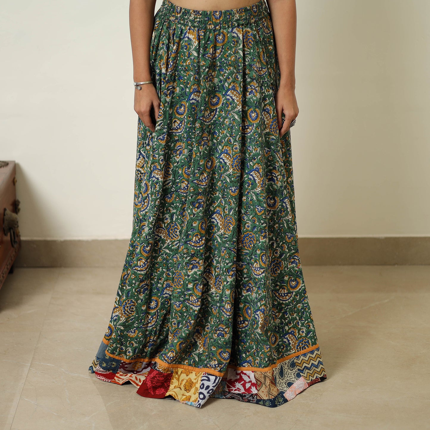 Green - Hand Block Printed Cotton Long Bagru Skirt 10