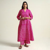 Pink - Batik Printed Cotton Kurta with Palazzo Set