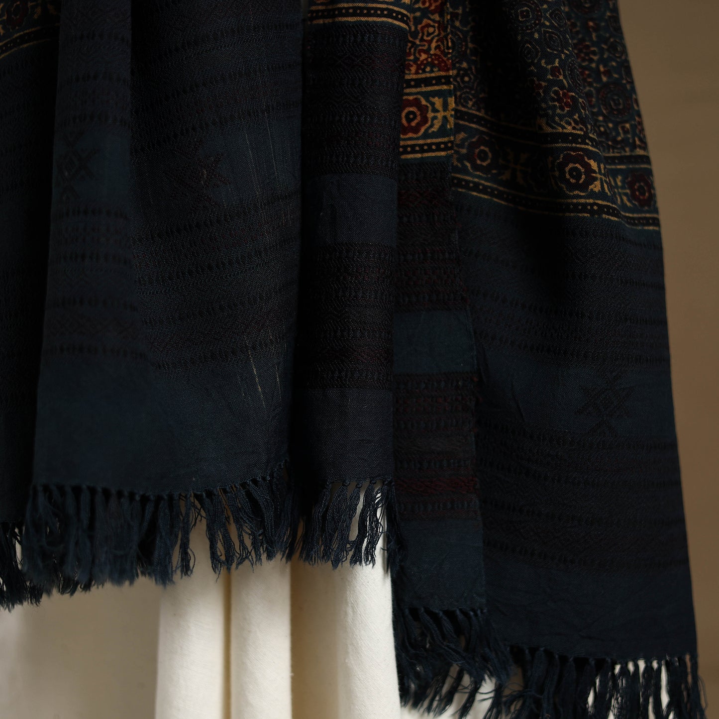 Blue - Kutch Handwoven Ajrakh Print Pure Wool Shawl 17