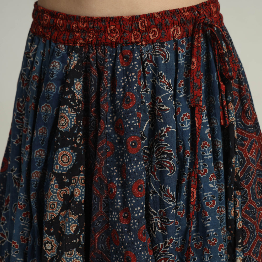 Multicolor - Kutch Block Printed 24 Kali Cotton Long Skirt 26