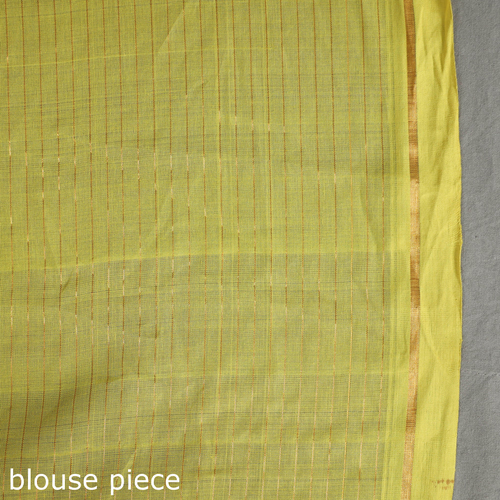 Yellow - Traditional Venkatagiri Handloom Cotton Zari Checks Saree with One Side Zari Border 33