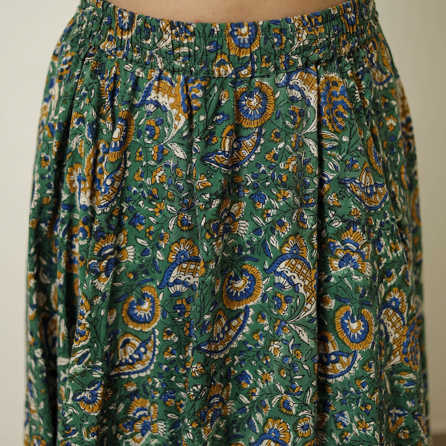 Green - Hand Block Printed Cotton Long Bagru Skirt 10