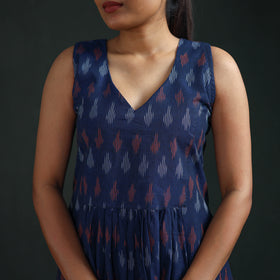 Pochampally Ikat Cotton Sleeveless Flared Long Dress for Women 17