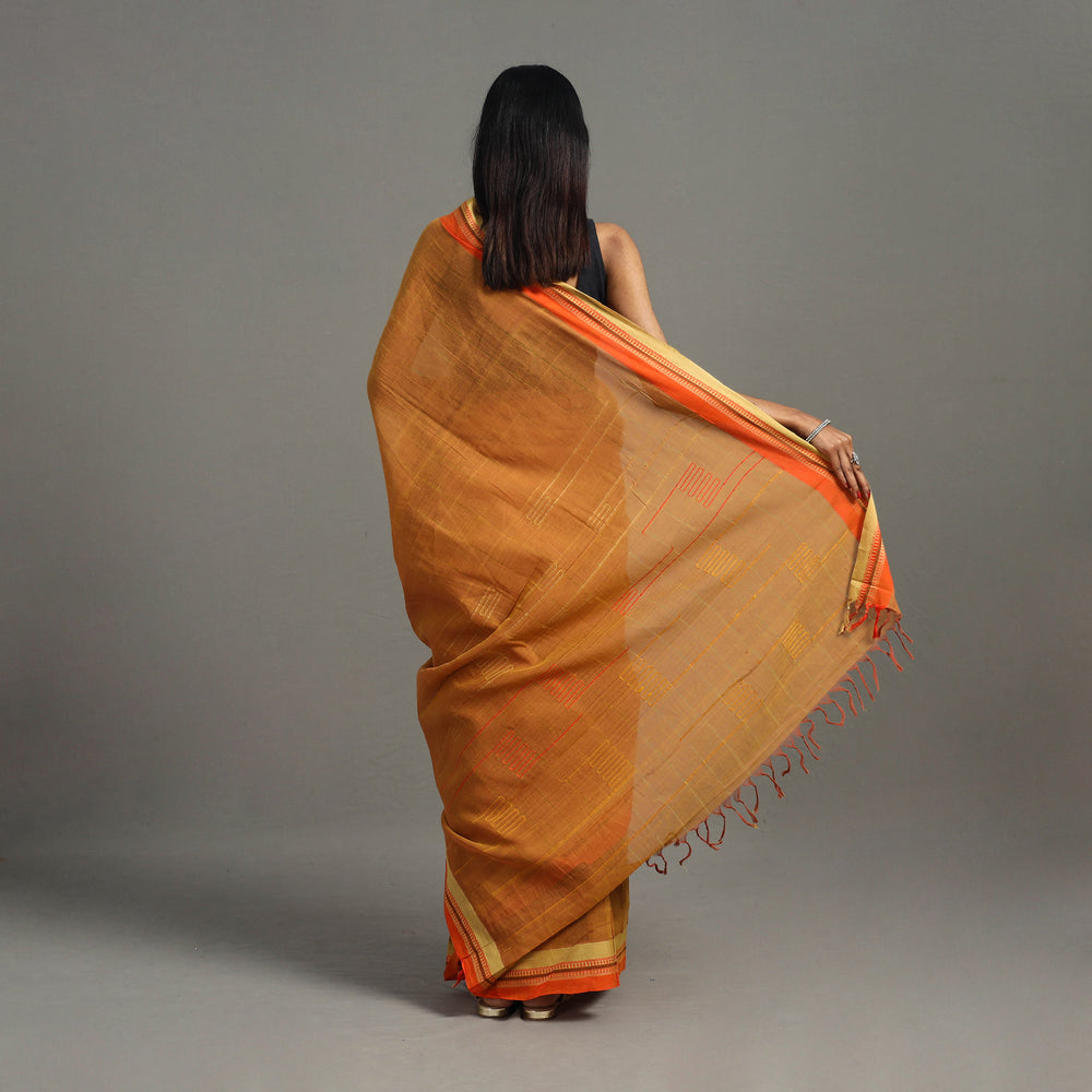 Orange - Turned Weft Circuit Cotton Handloom Saree 20