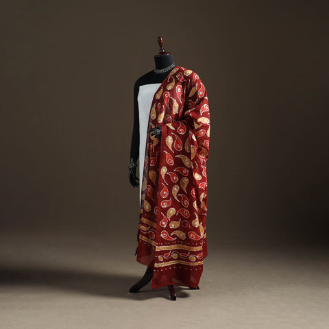 Maroon - Hand Batik Print Cotton Dupatta 08
