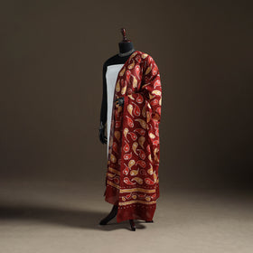 Maroon - hand batik print cotton dupatta 08 - handcrafted