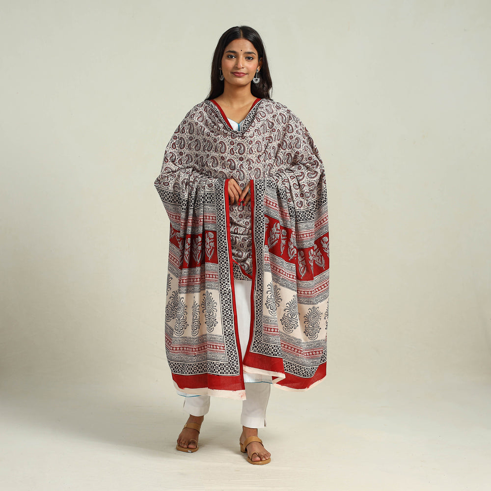 Grey - Hand Block Print Cotton Bagh Dupatta 36