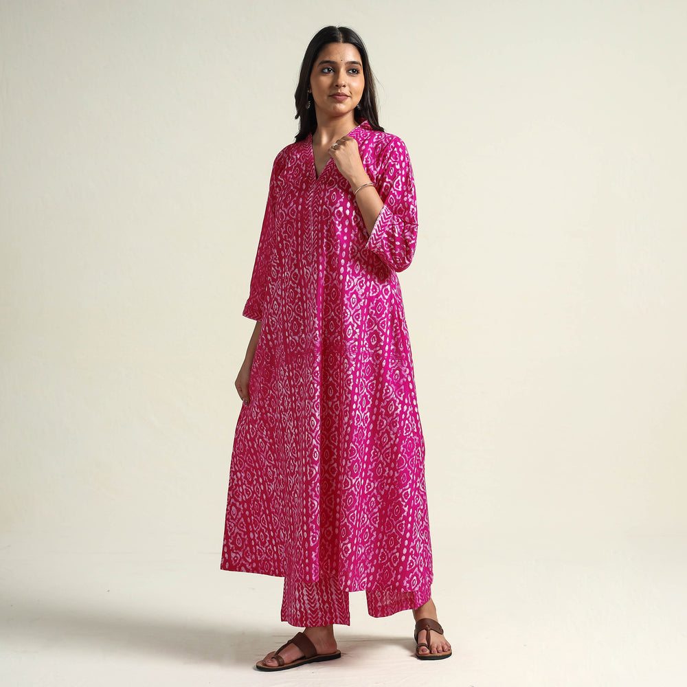 Pink - Batik Printed Cotton Kurta with Palazzo Set