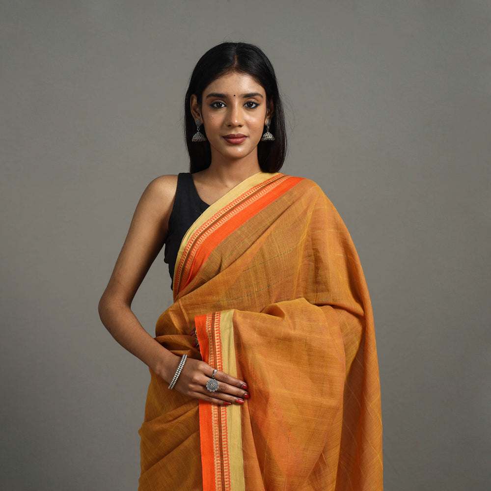 Orange - Turned Weft Circuit Cotton Handloom Saree 20