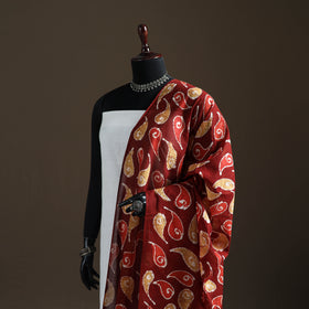 Maroon - hand batik print cotton dupatta 08 - handcrafted