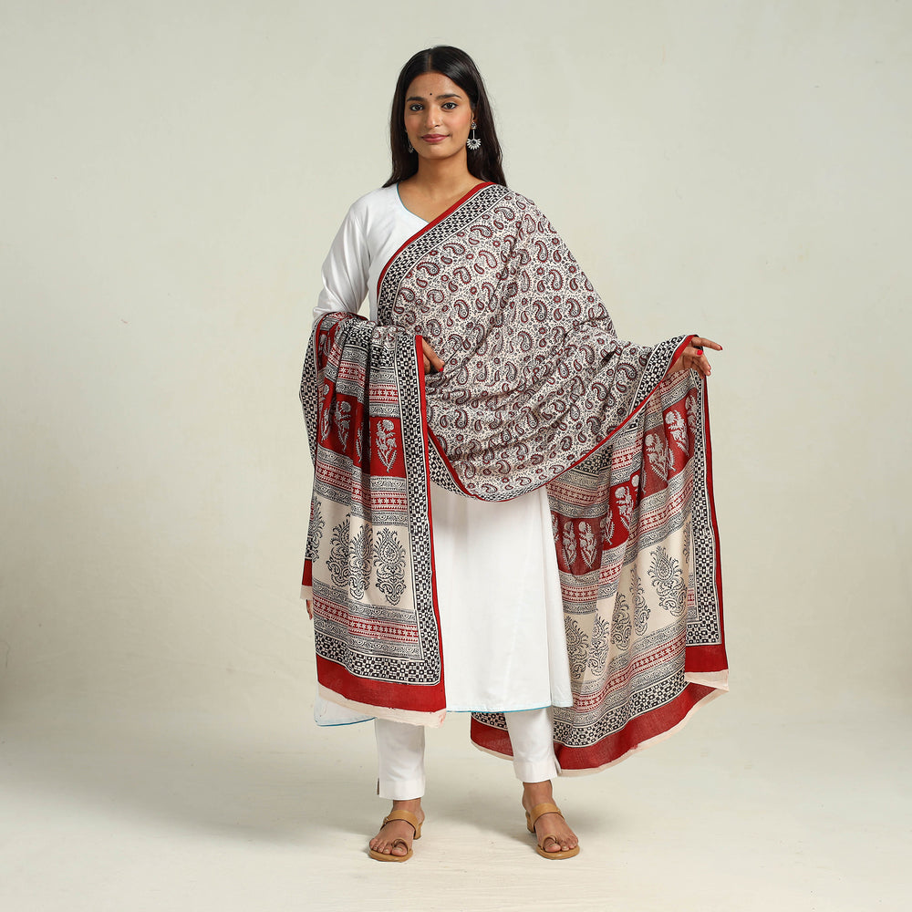 Grey - Hand Block Print Cotton Bagh Dupatta 36