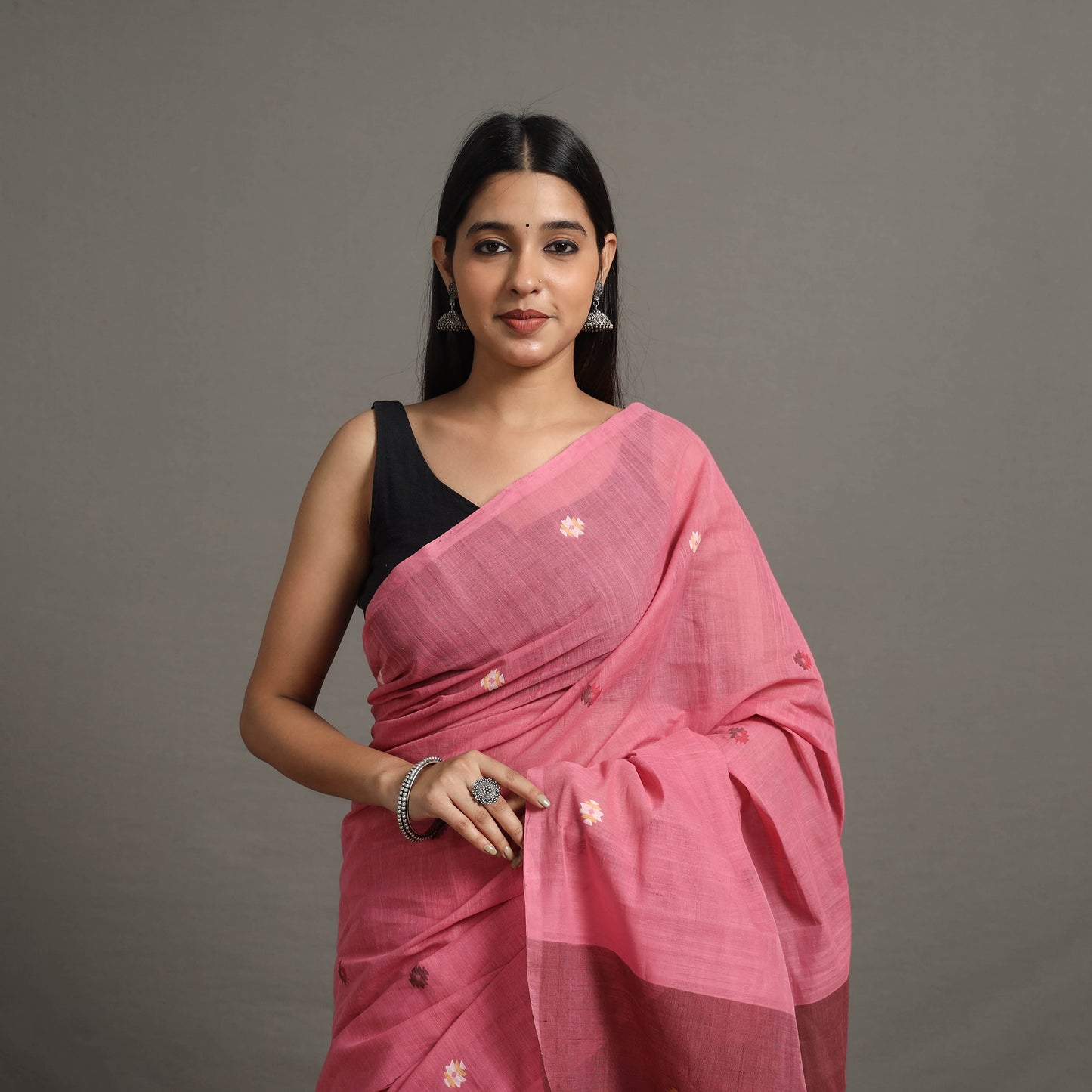 Pink - Twinkle Jamdani Cotton Handloom Saree 75