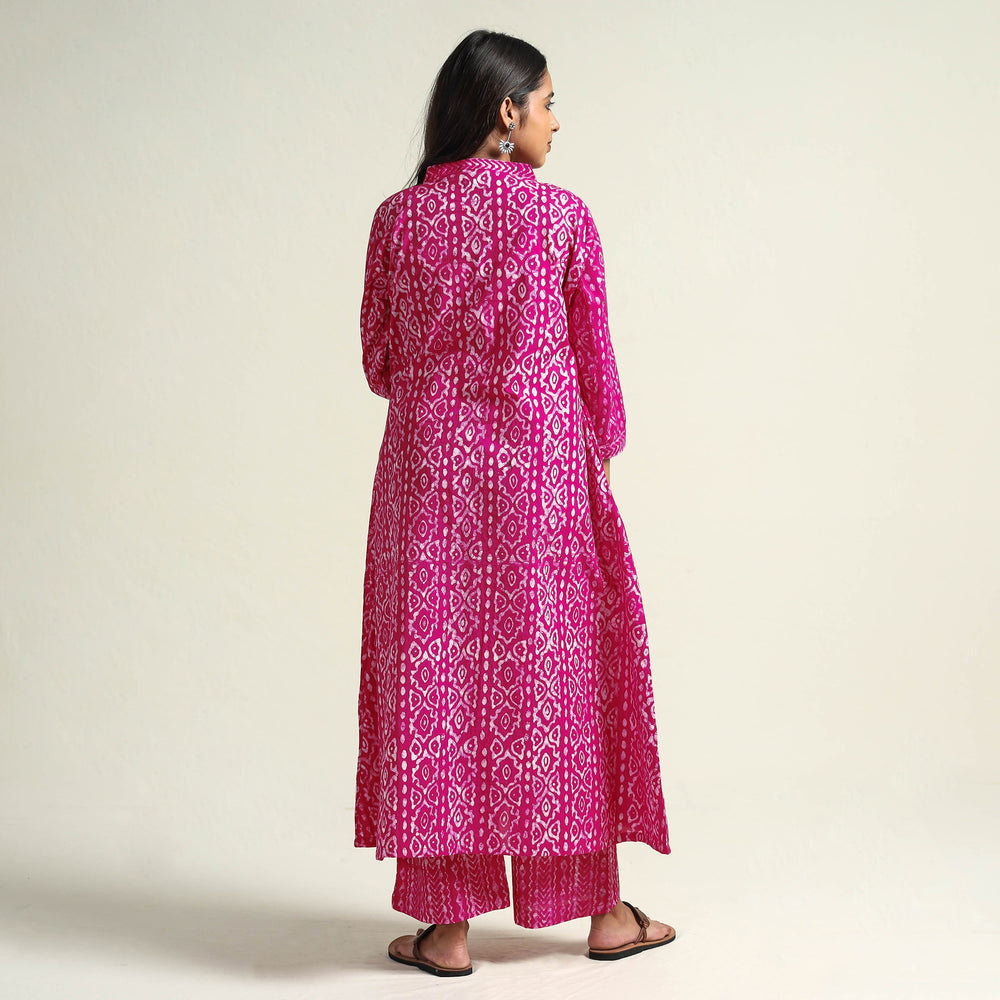 Pink - Batik Printed Cotton Kurta with Palazzo Set