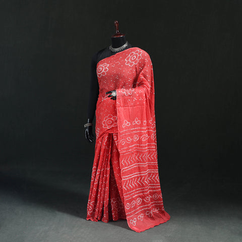 Red - Kutch Bandhani Tie-Dye Cotton Saree 69