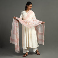 Peach - Sanganeri Block Printed Kota Doria Cotton Dupatta 52