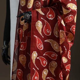 Maroon - hand batik print cotton dupatta 08 - handcrafted