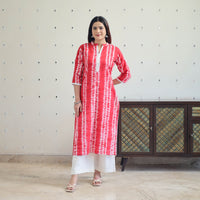 Red - Tie & Dye Cotton Straight Shibori Kurta 12