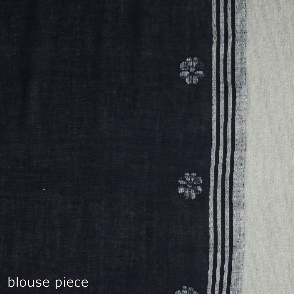 Blue - Handloom Cotton Phulia Jamdani Saree with Tassels 26