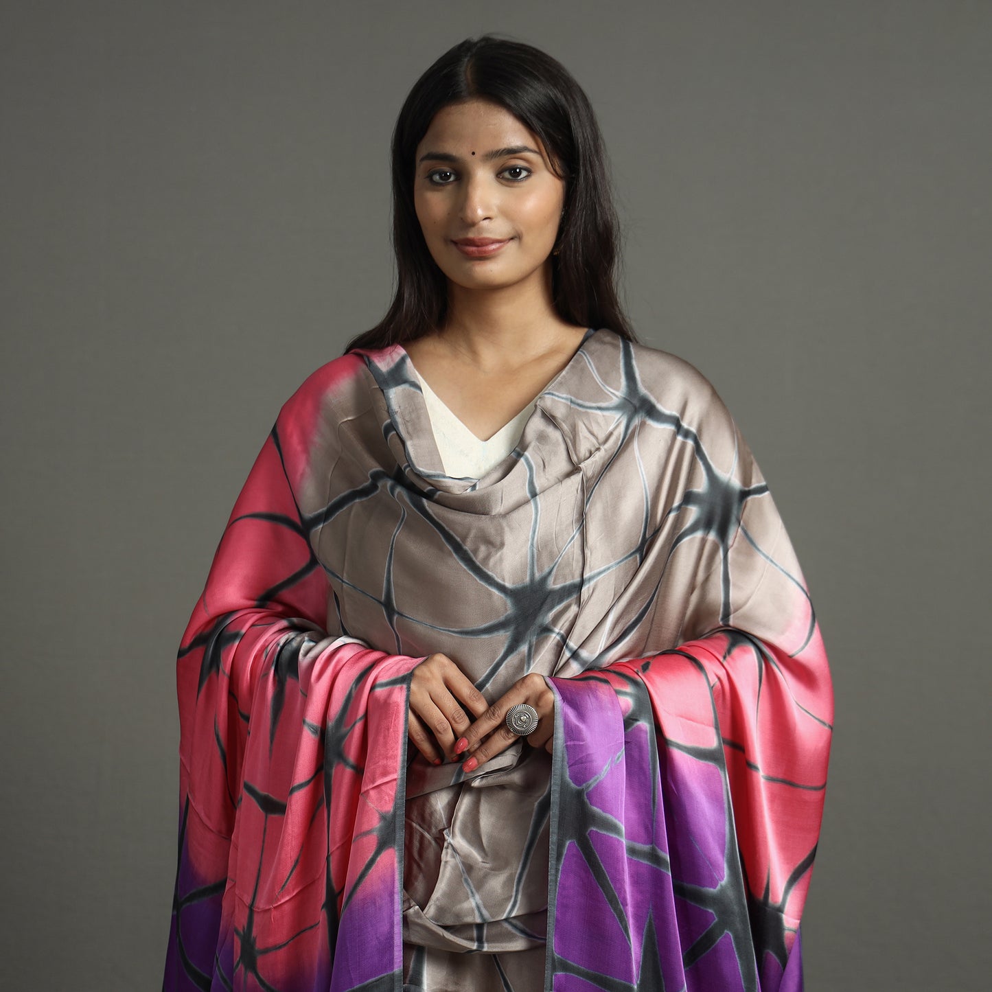 Multicolor - Shibori Clamp Dyed Modal Silk Dupatta with Zari Border 24