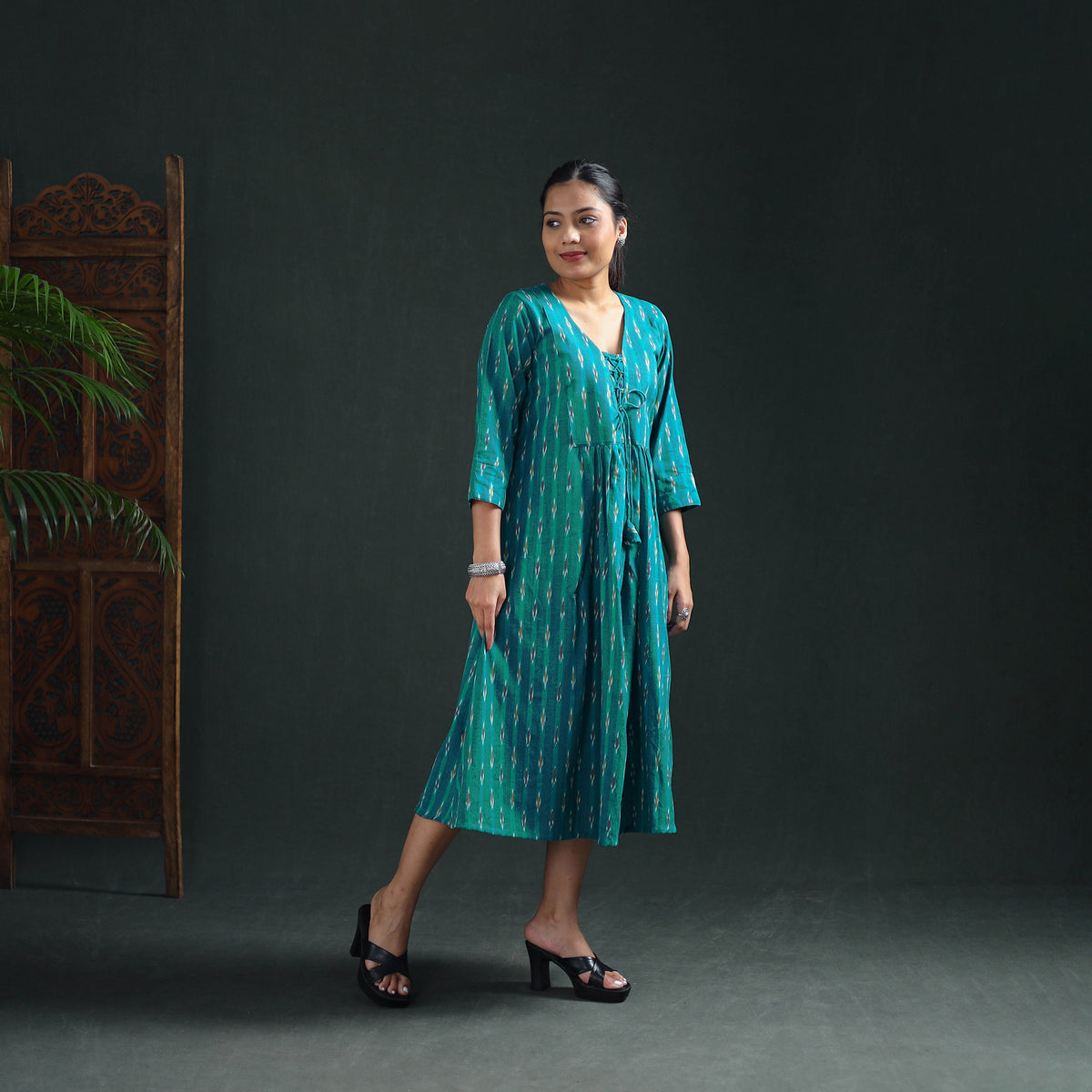 Pochampally Ikat Cotton Flared Long Dress for Women 02