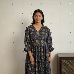 Black - Block Printed Cotton Flare Jahota Dress 09