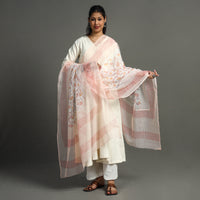 Peach - Sanganeri Block Printed Kota Doria Cotton Dupatta 52